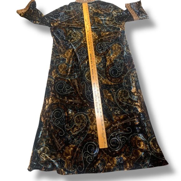 VTG Diamond Tea Loungewear Caftan Dress Velvet Quilted Blk Gold L Retro Atomic - Picture 10 of 11